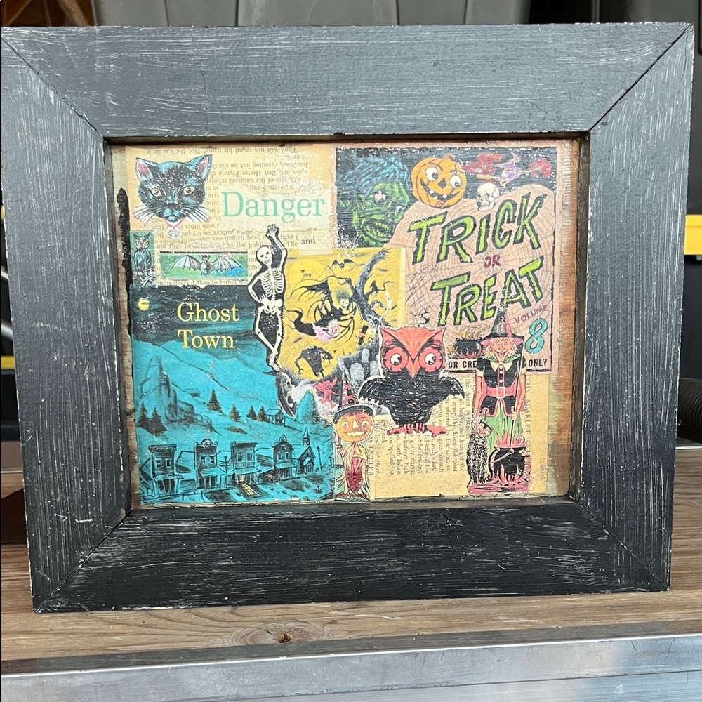 Halloween Collage Art in Black Frame